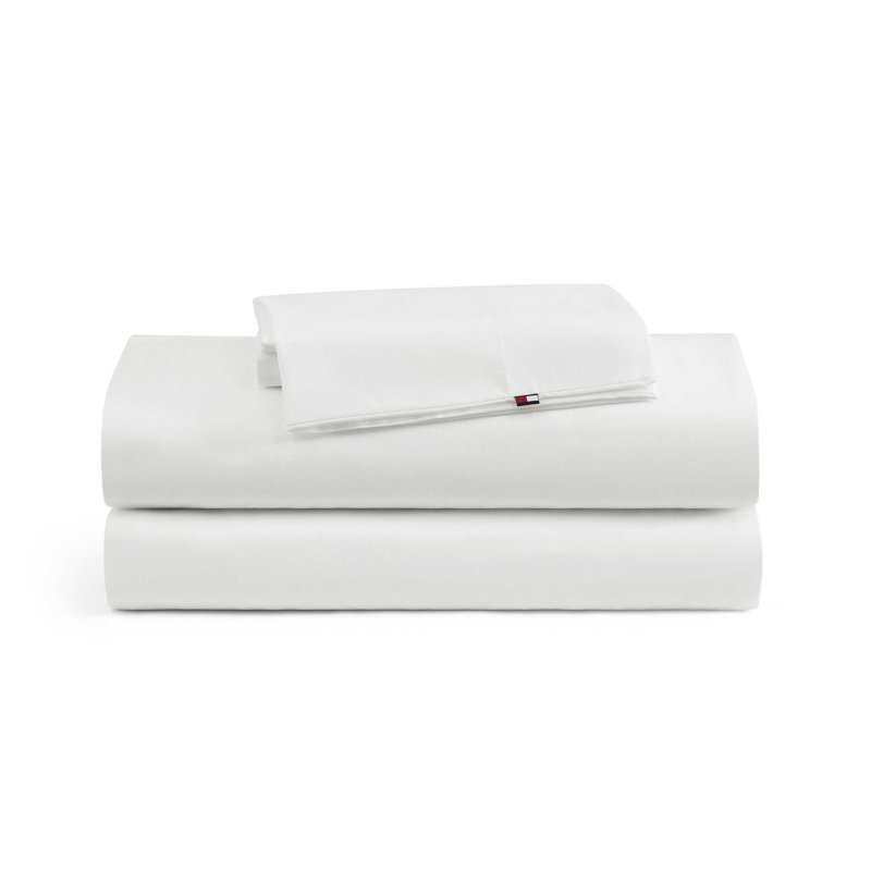 Ensemble de draps simples Tommy Hilfiger, Ensemble de draps pour lit simple avec 1 taie d'or, Blanc