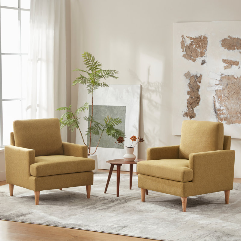 Armchair With Solid Wood Legs Set Of 2, Yellow