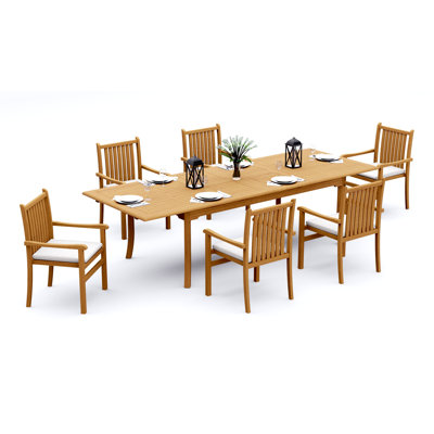 13 Pcs Grade-A Teak Wood Dining Set: 118" Double Extension Rectangle Table And 12 Cahyo Stacking Arm Chairs #11CH2412