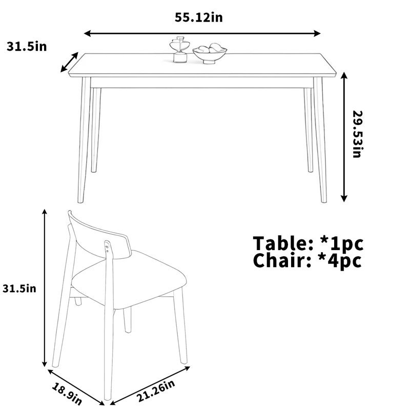 Table de roche en bois massif blanc simple, H 29,53 po x L 55,12 po x l 31,5 po