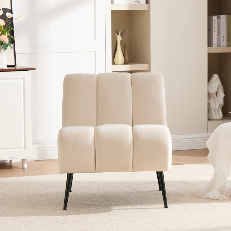 Fauteuil d'appoint rembourré capitonné sans accoudoirs, Beige