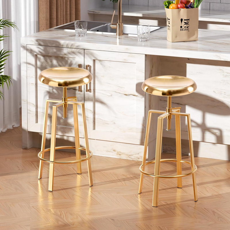 Juddson Industrial Bar Stools Set of 2, Adjustable Swivel Four Legged Round Metal Barstools, Backless Counter Height Bar Chairs for Kitchen Dining