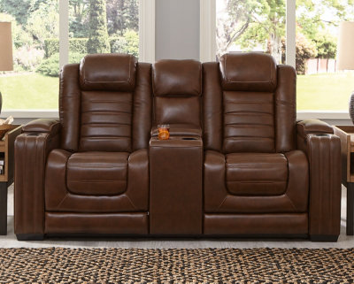 Chocolate Faux Leather Tufted Power Reclining Loveseat with Storage