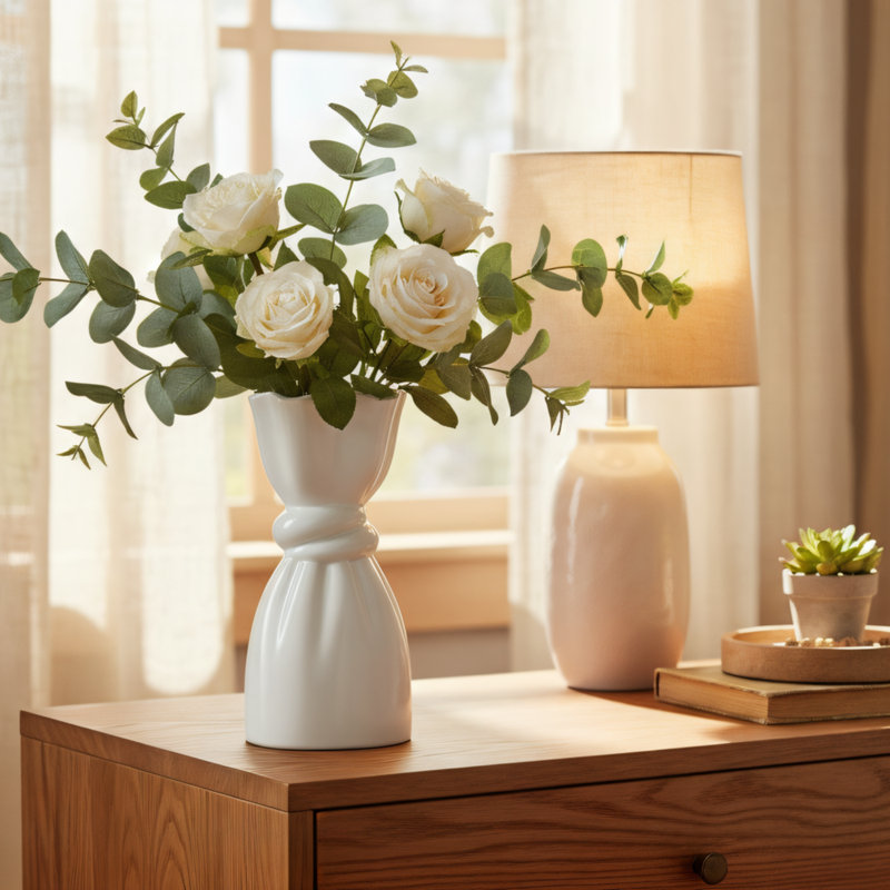 Vase en céramique blanche Charmaine, Blanc