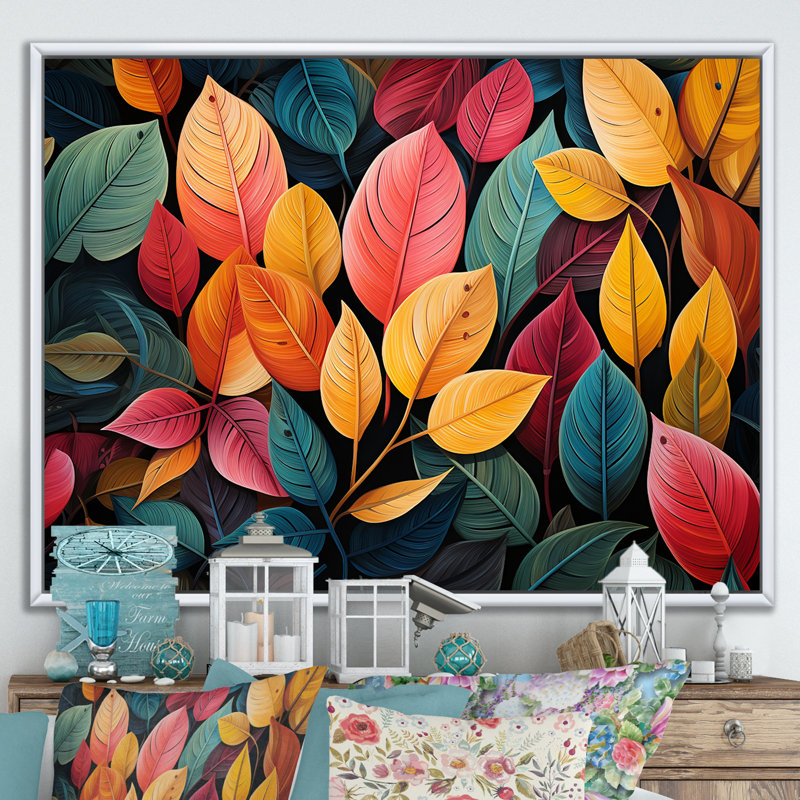 «Abstract Leaves Wilderness Collage», reproduction sur toile, Cadre flottant blanc, H 30 po x l 40 po
