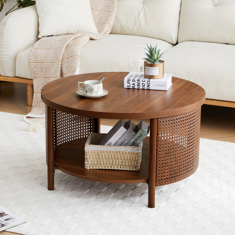 31.5'' Round Coffee Table With Shelf, Walnut