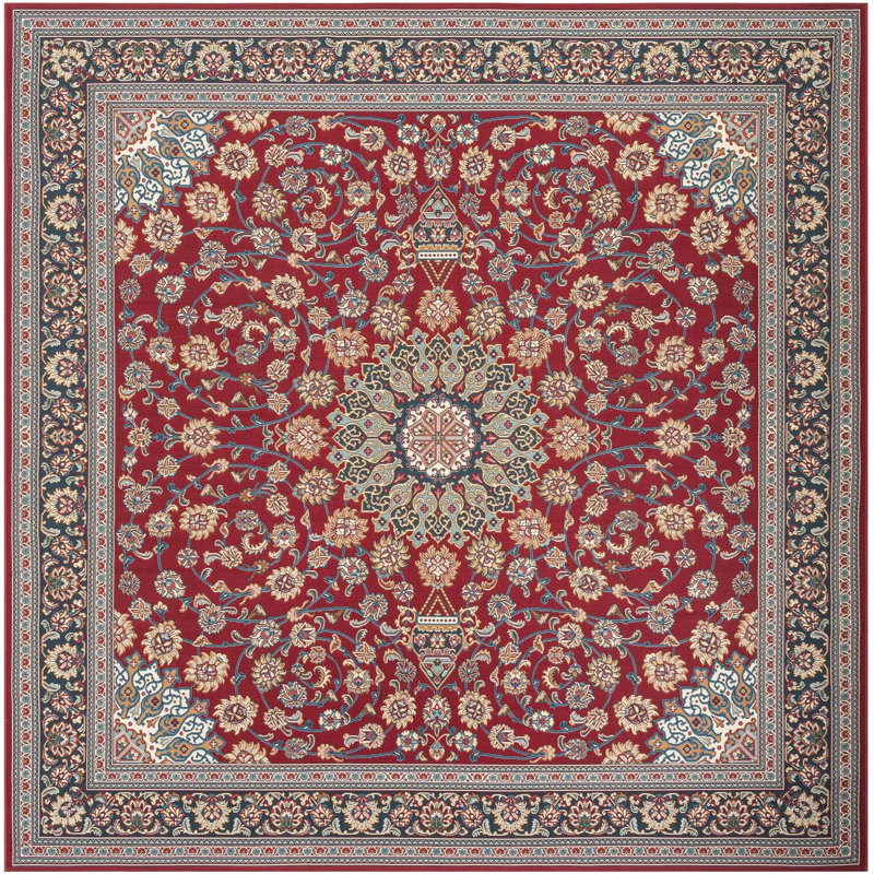 Tapis traditionnel de couleur rouge Tollefson, Carré 10 pi