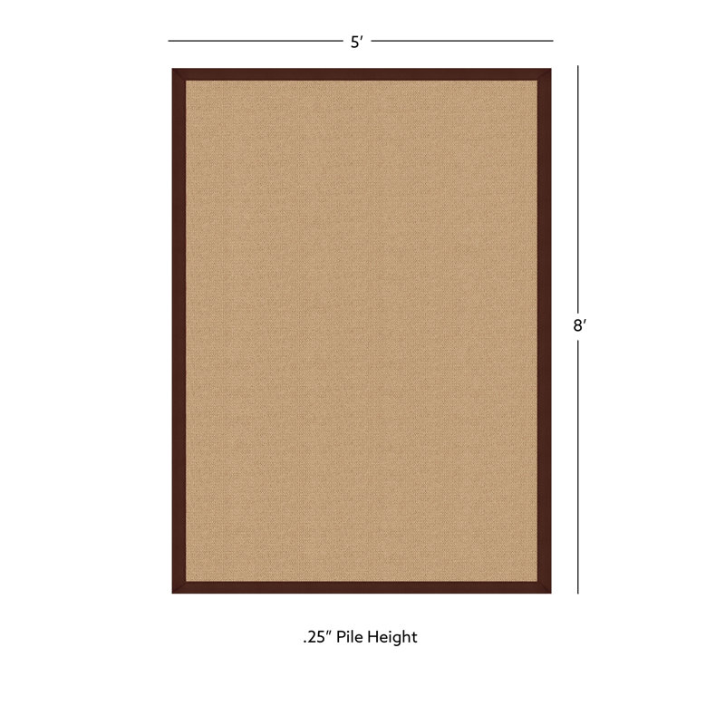 Nannette Handmade Medium Beige Berber with Brown Cotton Border Made in the USA Area Rug, Rectangle 5' x 8'