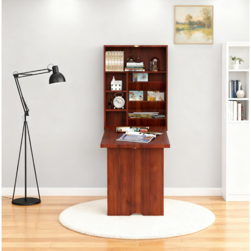 Bureau mural, bureau convertible escamotable, acajou