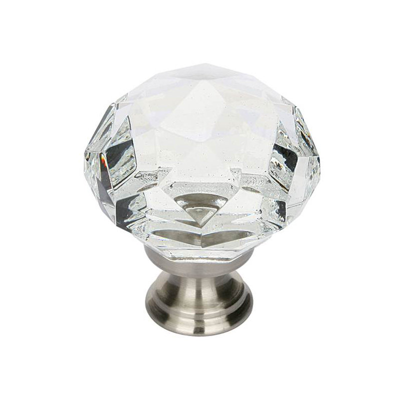 Crystal Round Knob, Satin Nickel, 1.75"