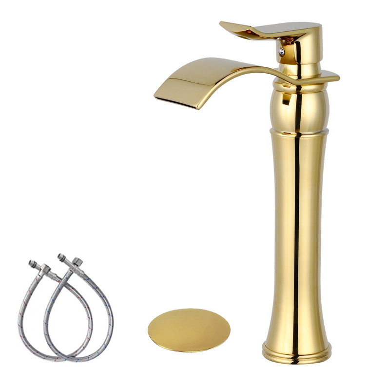 Single-Hole Single-handle Bathroom Faucet with Drain Assembly, Shiny Polished Gold