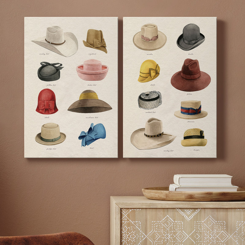 «Vintage Hats I», toile tendue avec châssis de qualité supérieure - prête à être accrochée, H 60 po x l 40 po x P 1 po