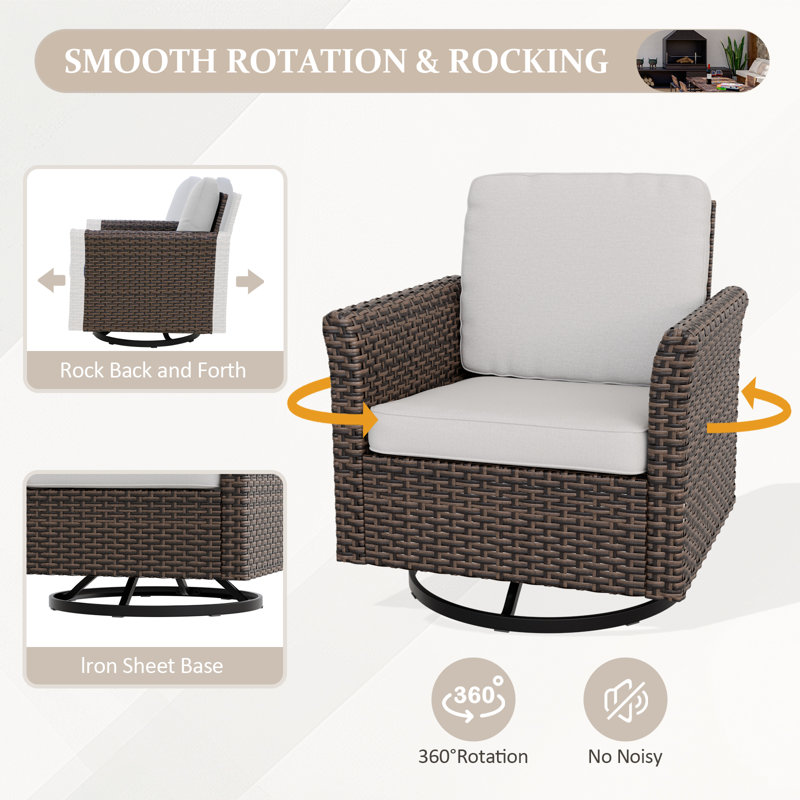 Beige Cushioned Brown Wicker 4-Piece Patio Conversation Set