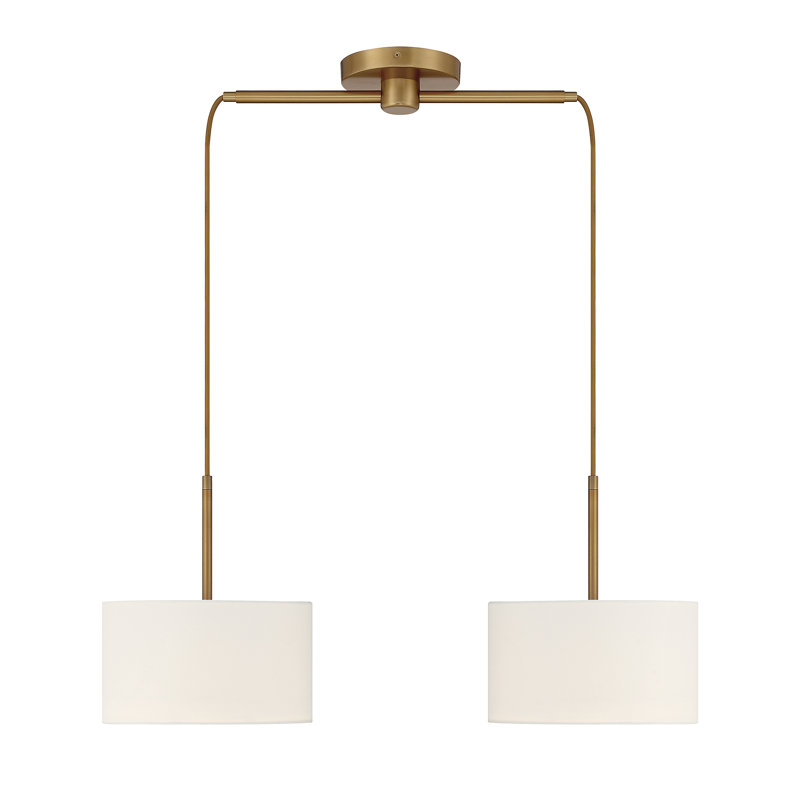 Lustre tambour à 2 lumières avec abat-jour, Laiton