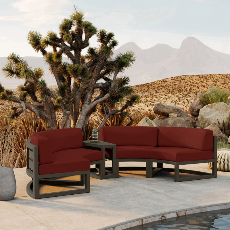 Avion 43" Wide Outdoor Curved Patio Sectional with Sunbrella Cushions, Canvas Henna Sunbrella® Canvas, Slate