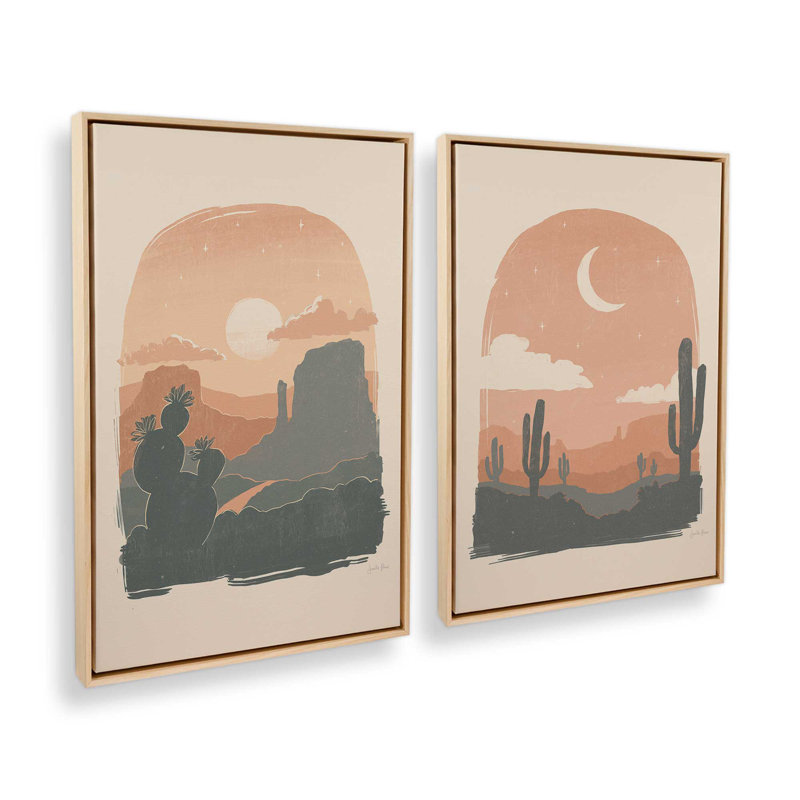 Cactus Silhouettes Set of 2, 31" H x 42" W, American Maple Floater Framed