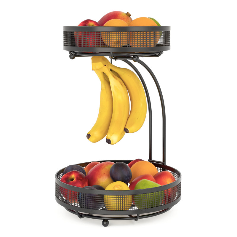 Panier à fruits empilable à 2 niveaux Adivo, rond, noir, 28 cm