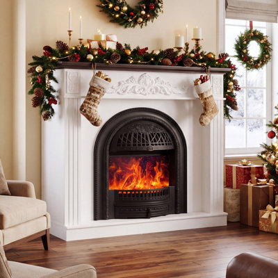 45" Electric Fireplace with Mantel,Farmhouse Fireplace TV Stand with 25" Fireplace Insert Heater