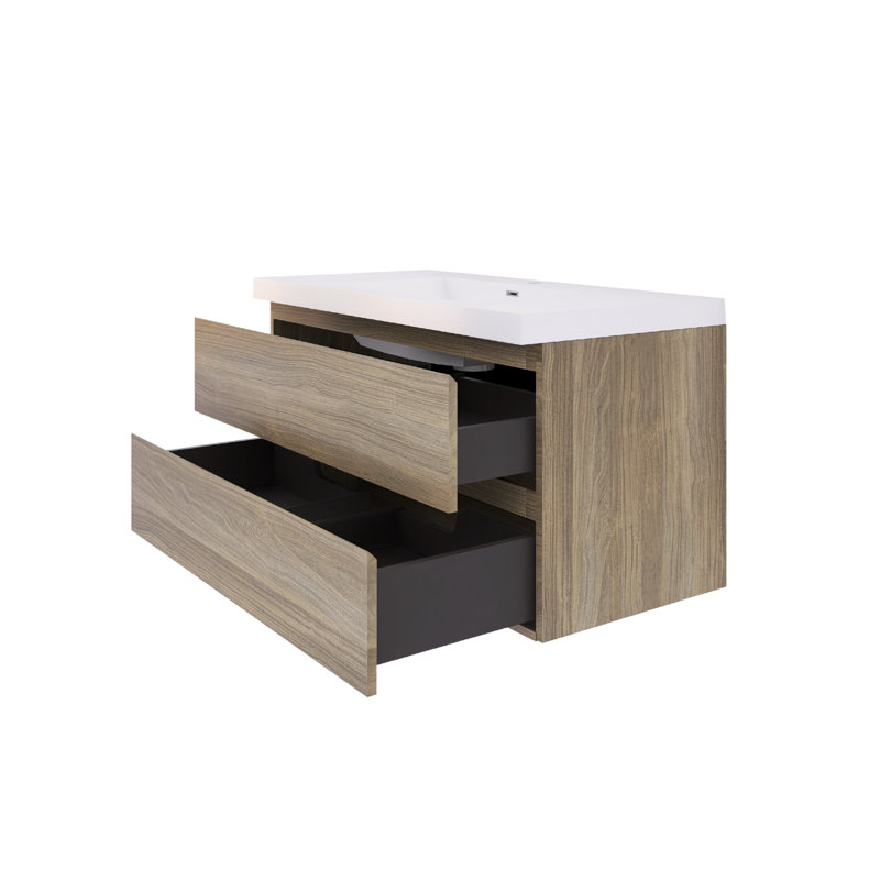 Meuble-lavabo mural simple avec plateau en résine, 42", Gris cendre