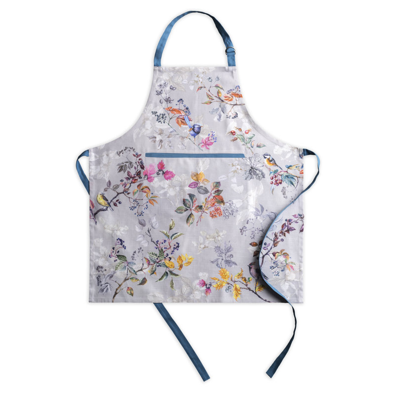Equinoxe Floral Cotton Bib Apron, Gray/Blue