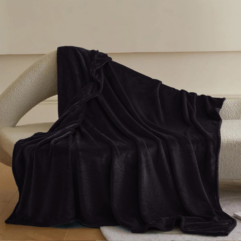  Couverture en molleton doux - Doux, chaud, lit / jeté, Grand (90 x 90), Noir