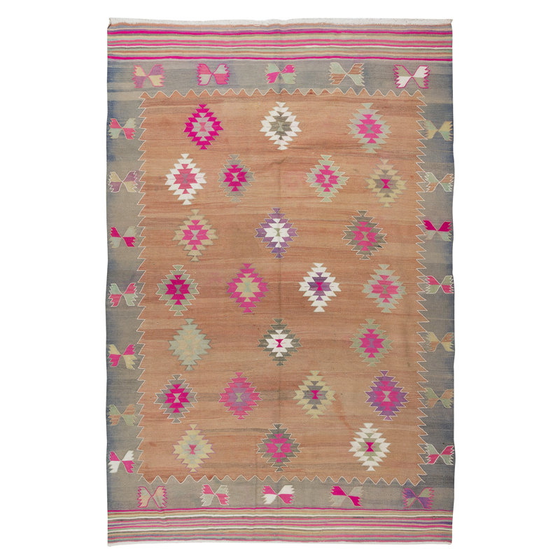 Tapis kilim en laine tissé à la main 6 pi x 9 pi avec motif géométrique rétro