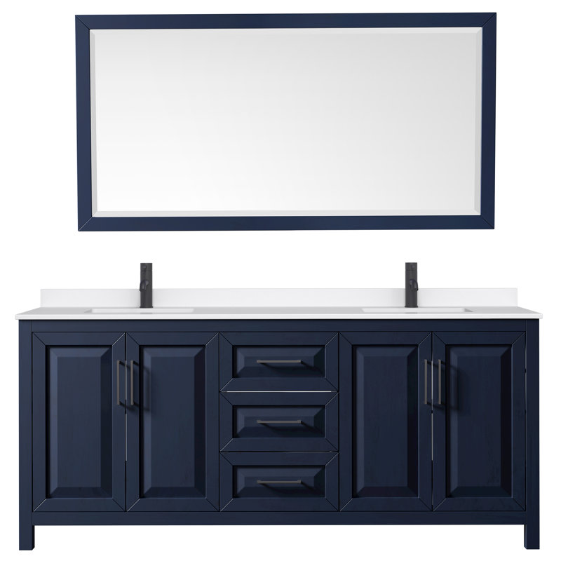 Daria 80'' W Vanity, Matte Black, Blue, Giotto Quartz