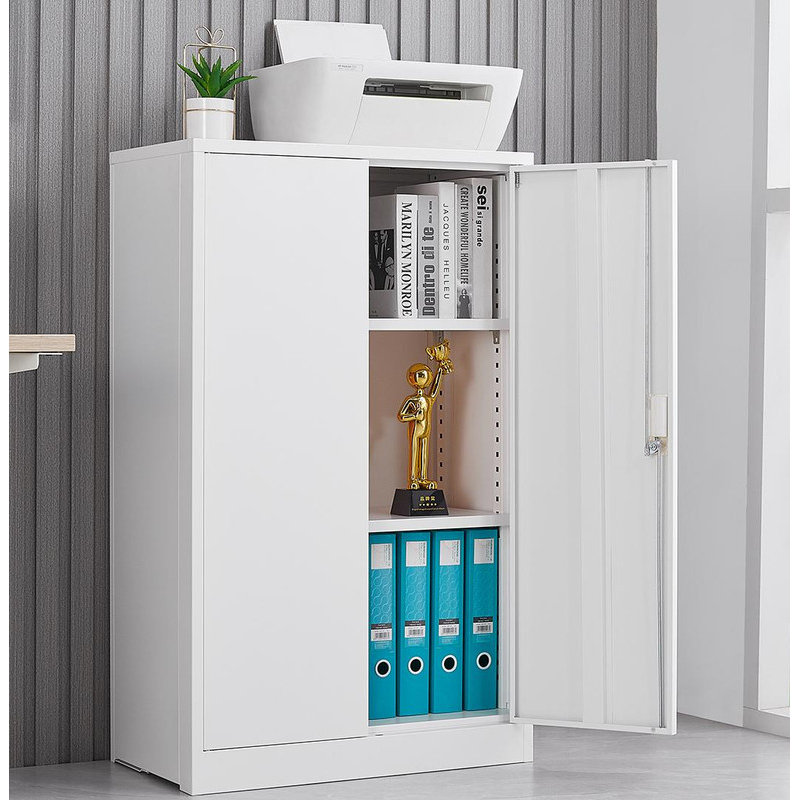 Metal Storage Cabinet with Lock - Adjustable Shelf & Folding Design for Office/Home, White