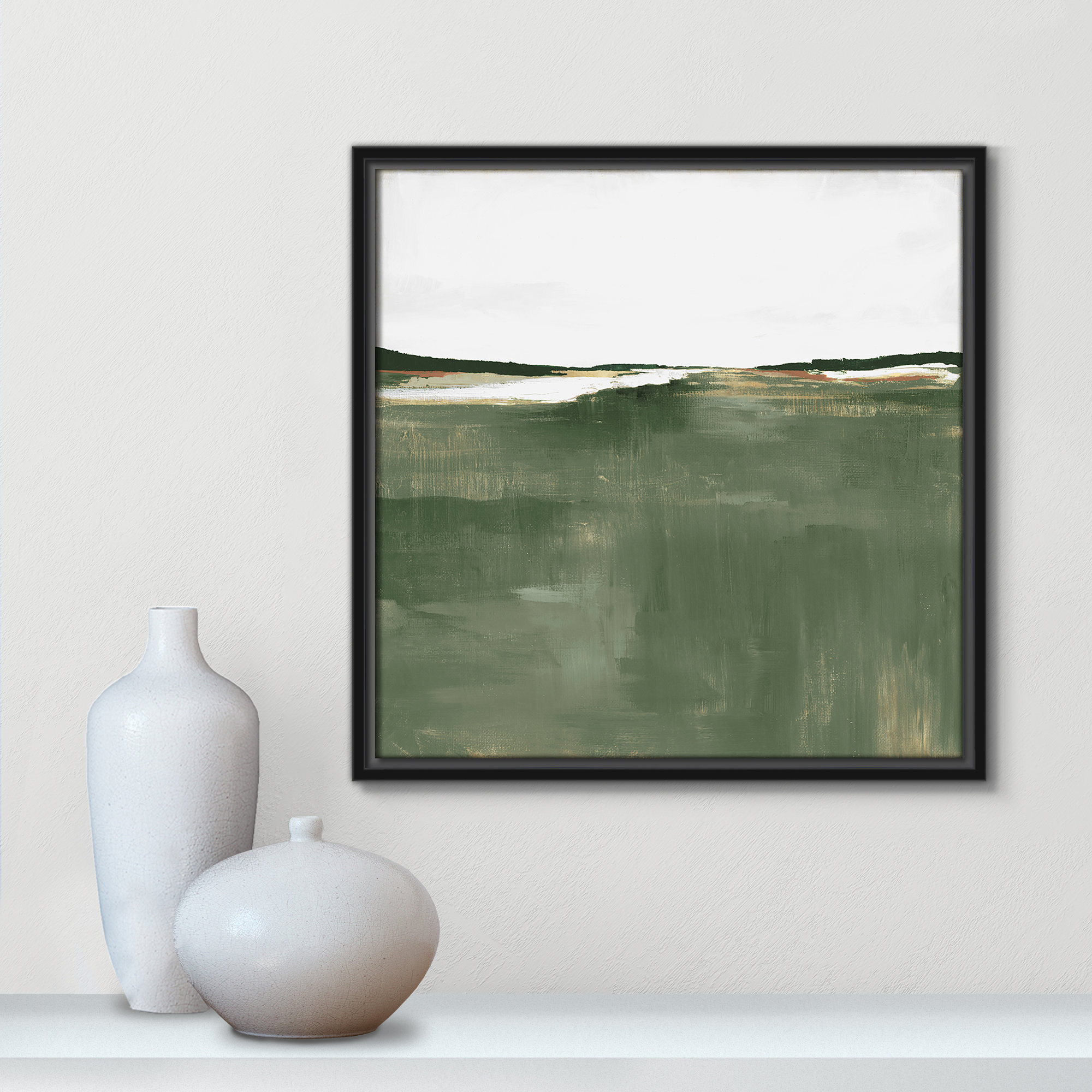 Green Sea by Dauntsey Z - Floater Frame Print on Canvas, Black, 17.5" H x 17.5" W