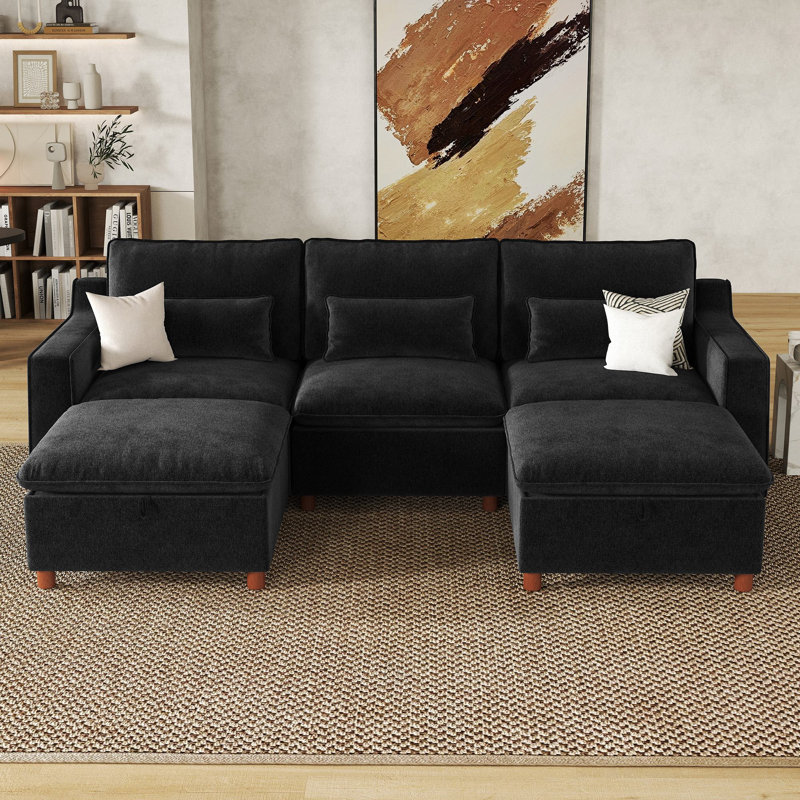 Canapé modulaire 103 po 103 po, Chenille noir, H 38 po x l 103 po x P 34 po