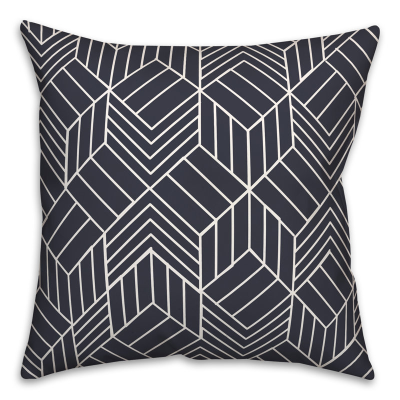  Coussin décoratif géométrique intérieur / extérieur en polyester, H 18 po x l 18 po, Bleu marine