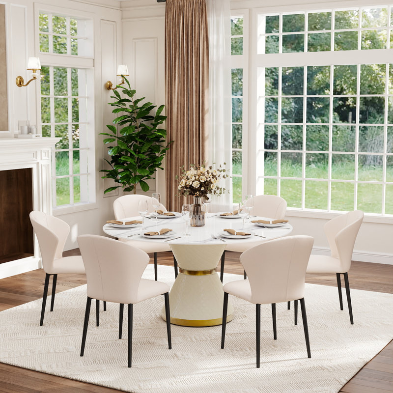 Humbert Stone Top Dining Set, 29.53" H x 59.05" W x 59.05" D, White