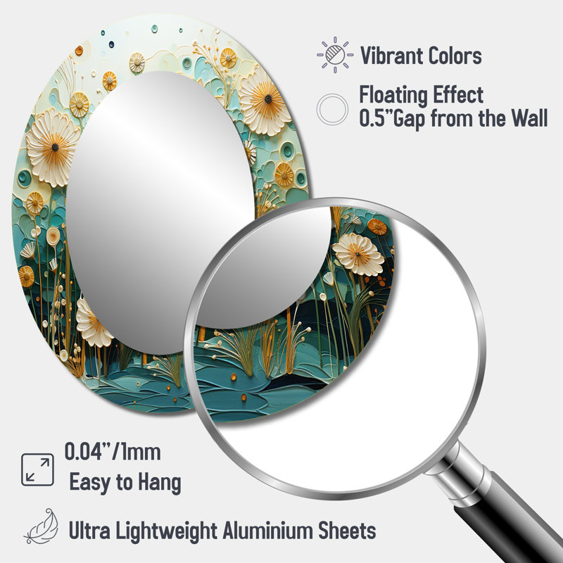 Green Blue Tranquil Oasis III - Botanicals Decorative Wall Mirror, Green Mirror, Printed Metal Art, 40" x 30", Oval