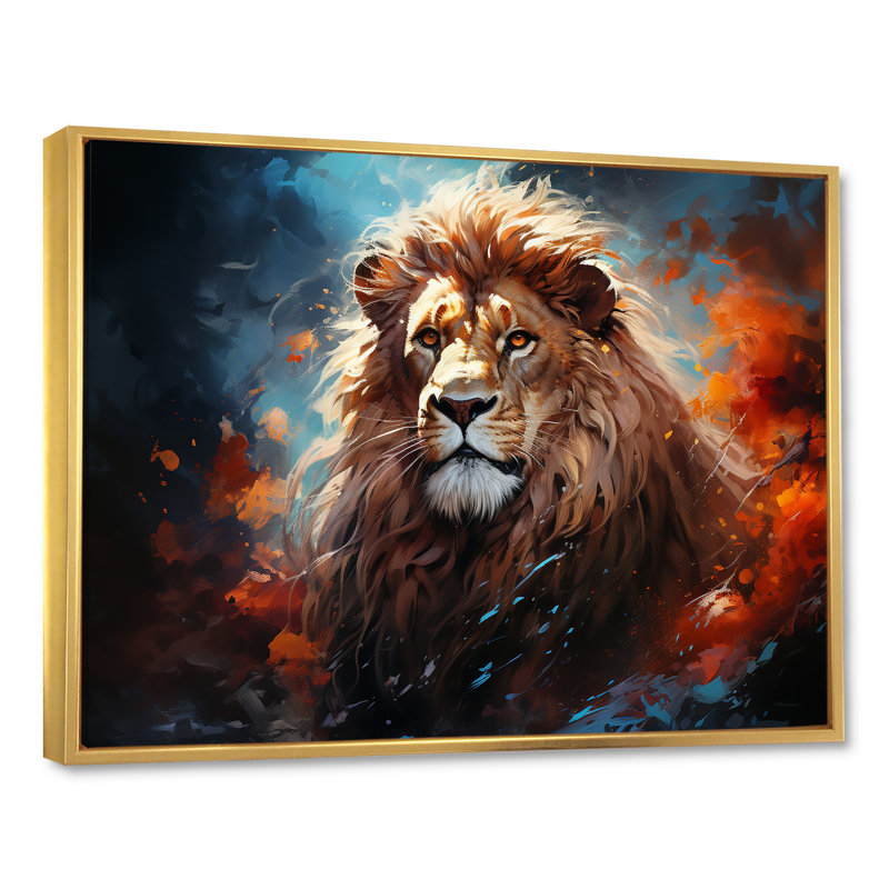 «Lion Vivid Majesty II», reproduction sur toile, Cadre flottant doré, H 30 po x l 40 po