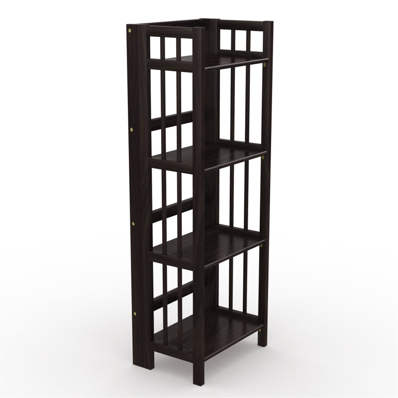 Espresso Wood 4-Tier Folding Bookcase with Spindle Sides