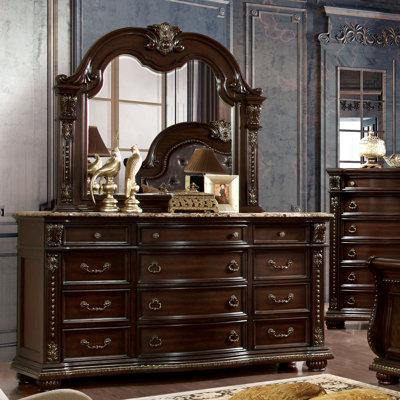 68" W Traditional Dresser, Brown Cherry