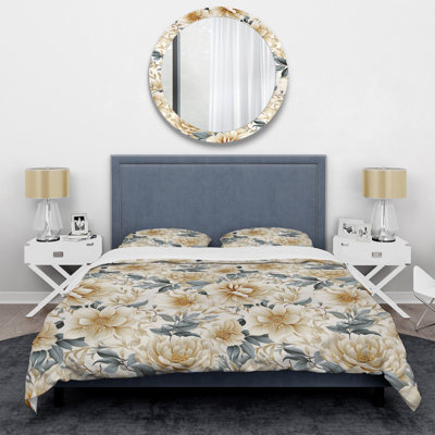 Ensemble de housse de couette floral beige en polyester beige et gris Serenity Boho