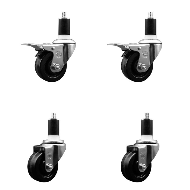 Phenolic Swivel 1-1/2 Inch Expanding Stem Caster Set 2 Total Lock Brakes