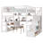 Full Size Metal Loft Bed with Stairs, Wardrobe and L-Shaped Desk, Loft Bed with Storage Shelves, LED Lights & Charging Station,White-2098110167
