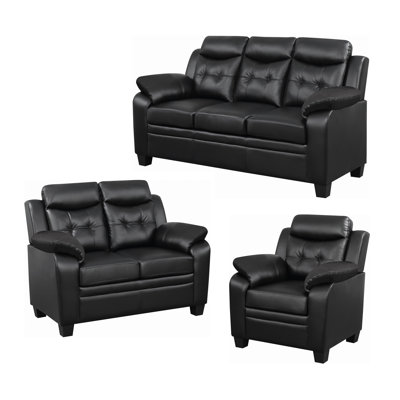 Castro Black 3-Piece Pillow Top Arms Living Room Set -  CDecor Home Furnishings, 506328-S3