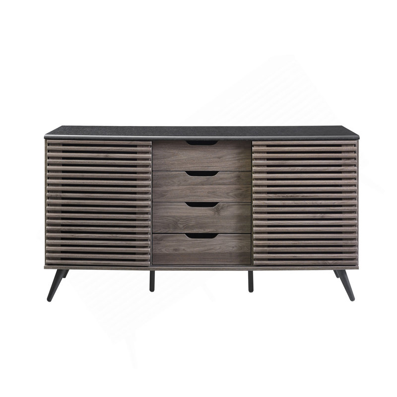 Buffet contemporain à portes à lattes coulissantes - ébène / gris ardoise