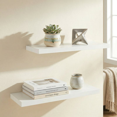 Ensemble de deux tablettes de rangement flottantes murales en bois blanc, 6,8 po x 23 po