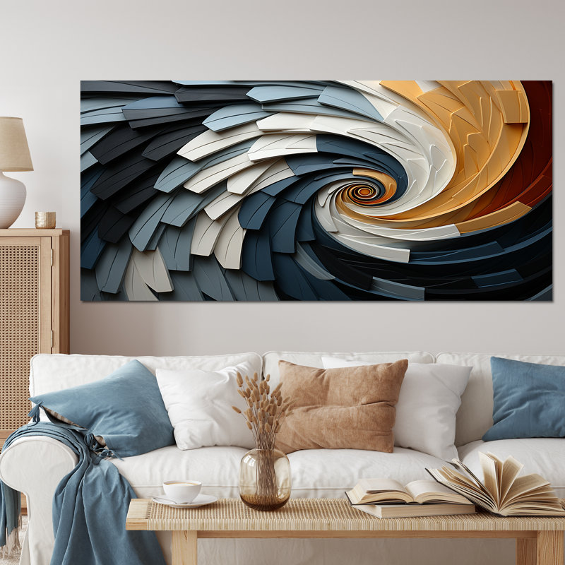 Geometric Spiral III - Abstract Spirals, art mural, Toile tendue, H 28 po x l 60 po x P 1,5 po