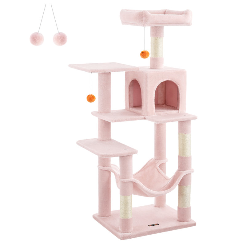 143cm H Cat Tree, Pink, 112cm H x 62cm W x 46cm D