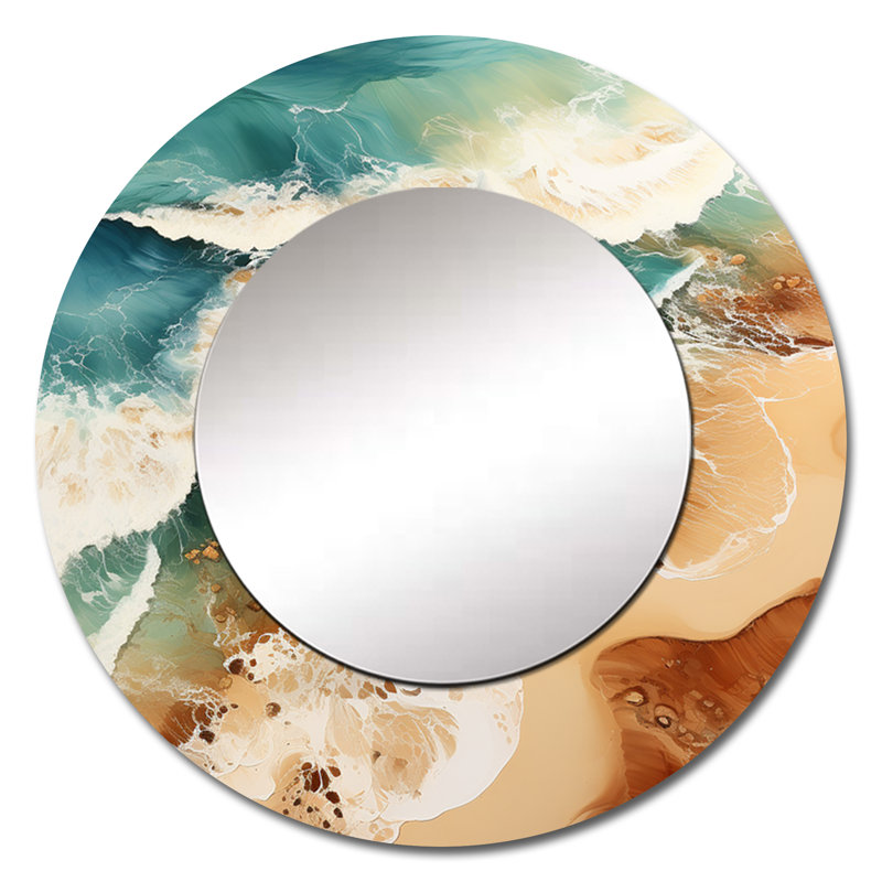 Vue aérienne de Beachside - miroir mural unique de plage, miroir rond côtier, impression d'art en métal, 29 po x 29 po