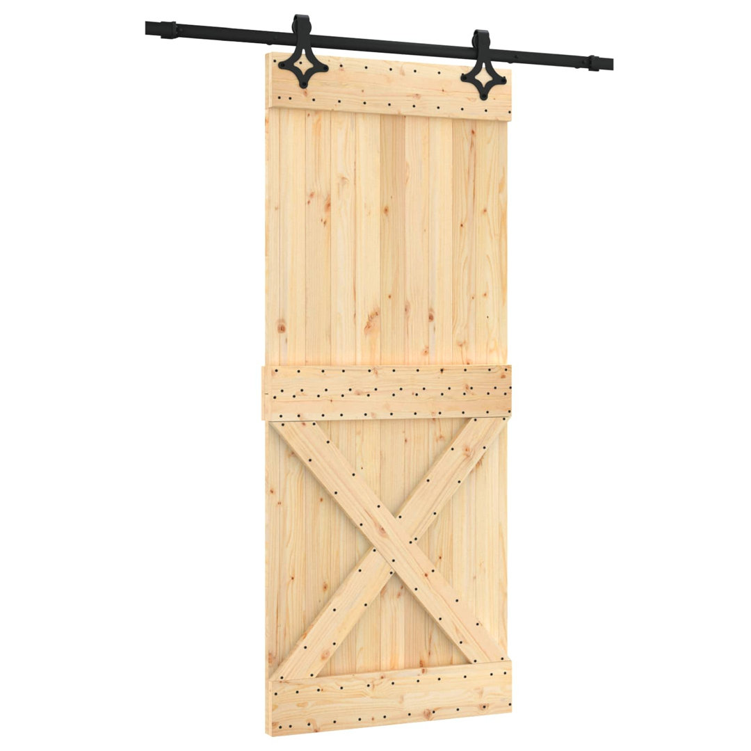 VIDAXL Sliding Door 85 x 210 cm Solid Pine Wood Natural and Black Space Saving Interior Door - Image 2
