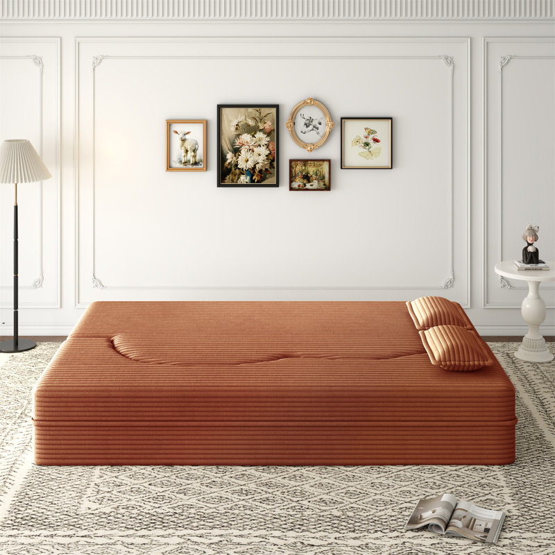 Canapé moderne avec 2 coussins, Velours côtelé orange