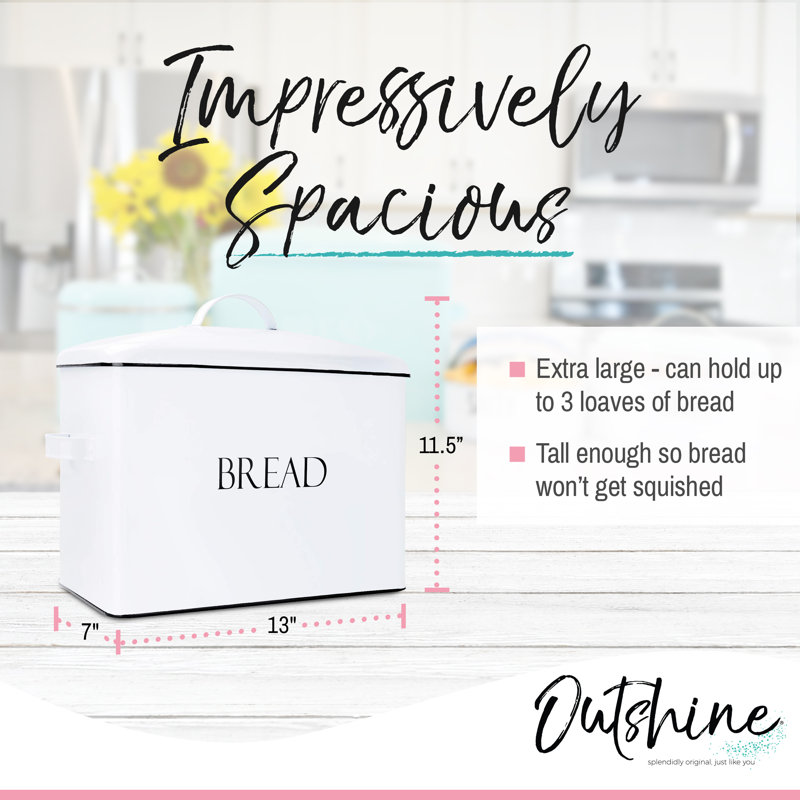 White Metal Vintage Farmhouse Bread Box with Lid