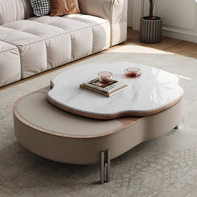 Modern 63.8" Lift-Top Extendable Coffee Table with Unique Freeform Shape