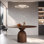 Stipe Round with Solid Wood Base Dining Table